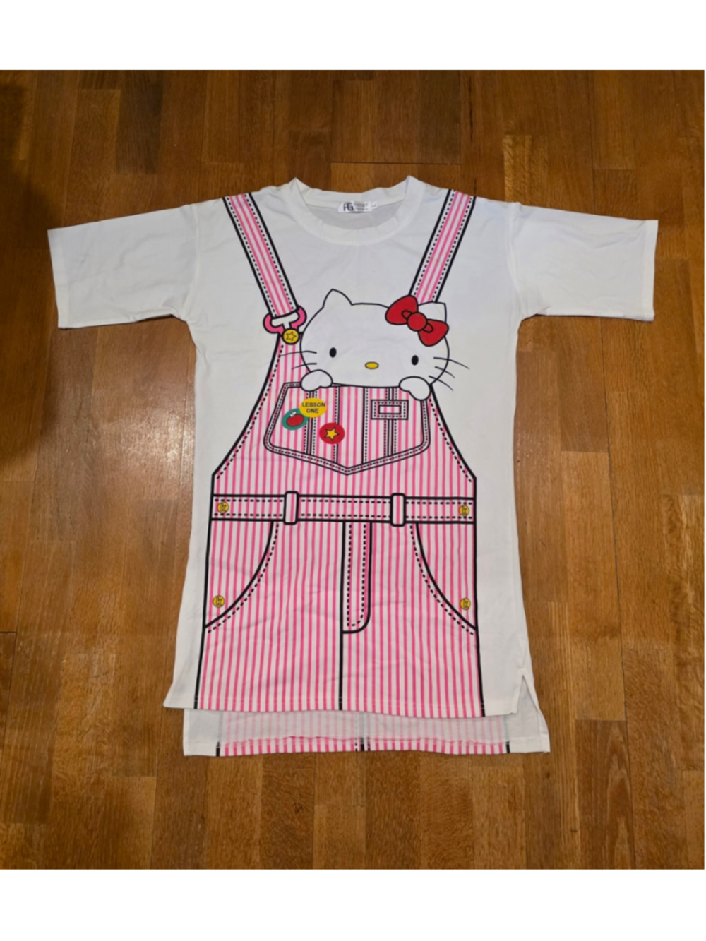 Women's Hanguoyiguan Hello Kitty Graphic Tshirt Dress Size L White Pink